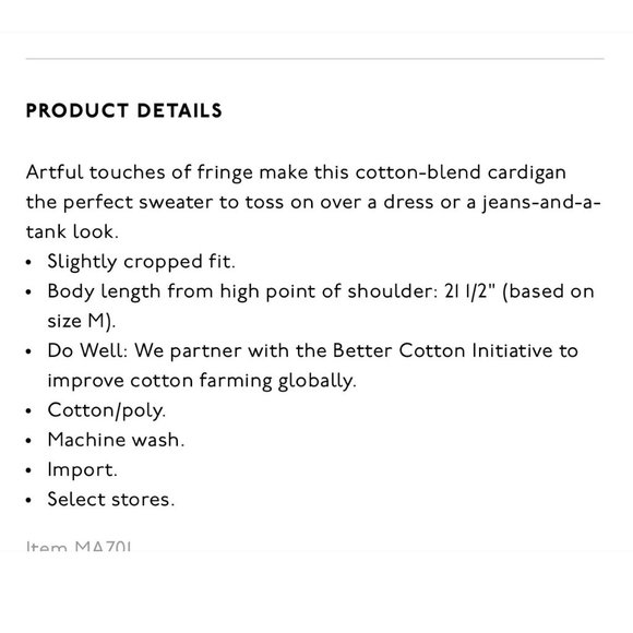 Madewell Chatterton Fringe Cardigan Sweater Ivory Button Down Women's Size XXS - Picture 9 of 9